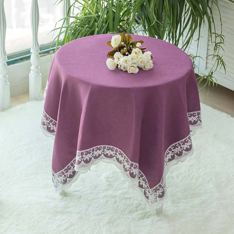 Amazon｜テーブルクロス 円形 220㎝ レース縁取り 紫 シンプル マルチ