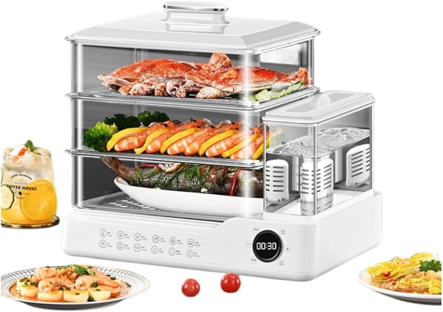 Amazon.co.jp : 電気蒸し、器家庭用電気蒸し器 3段調理 大容量 24