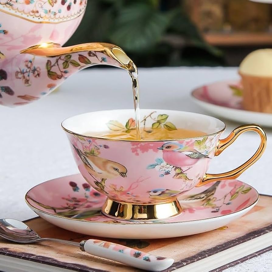 Amazon｜コーヒーカップ カップ ソーサー セット花と鳥のボーン
