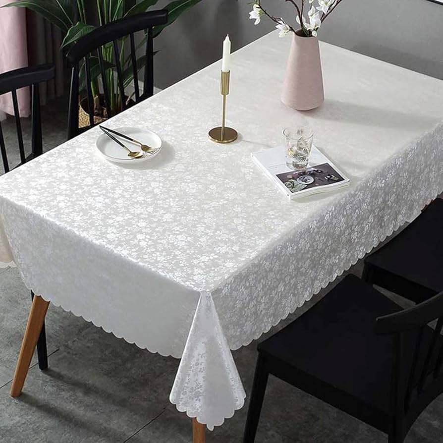Amazon｜テーブルクロス ビニール 白 花柄 長方形 80x120㎝ はっ水加工