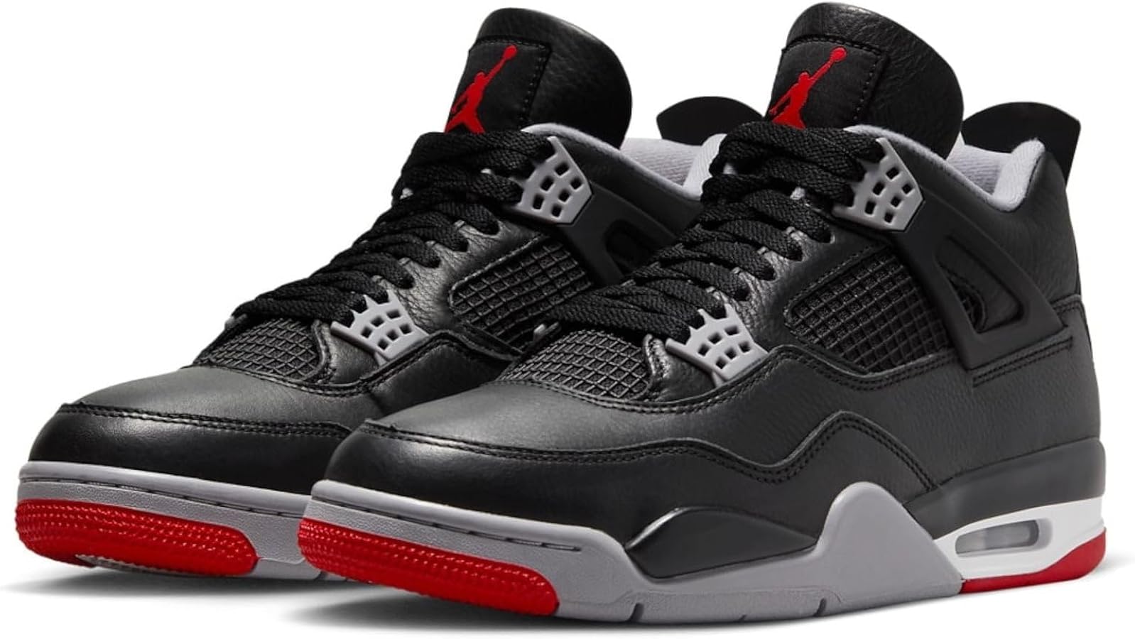 Nike Air Jordan 4 Retro Big Kids, Black/Fire Red-cement Grey, 4