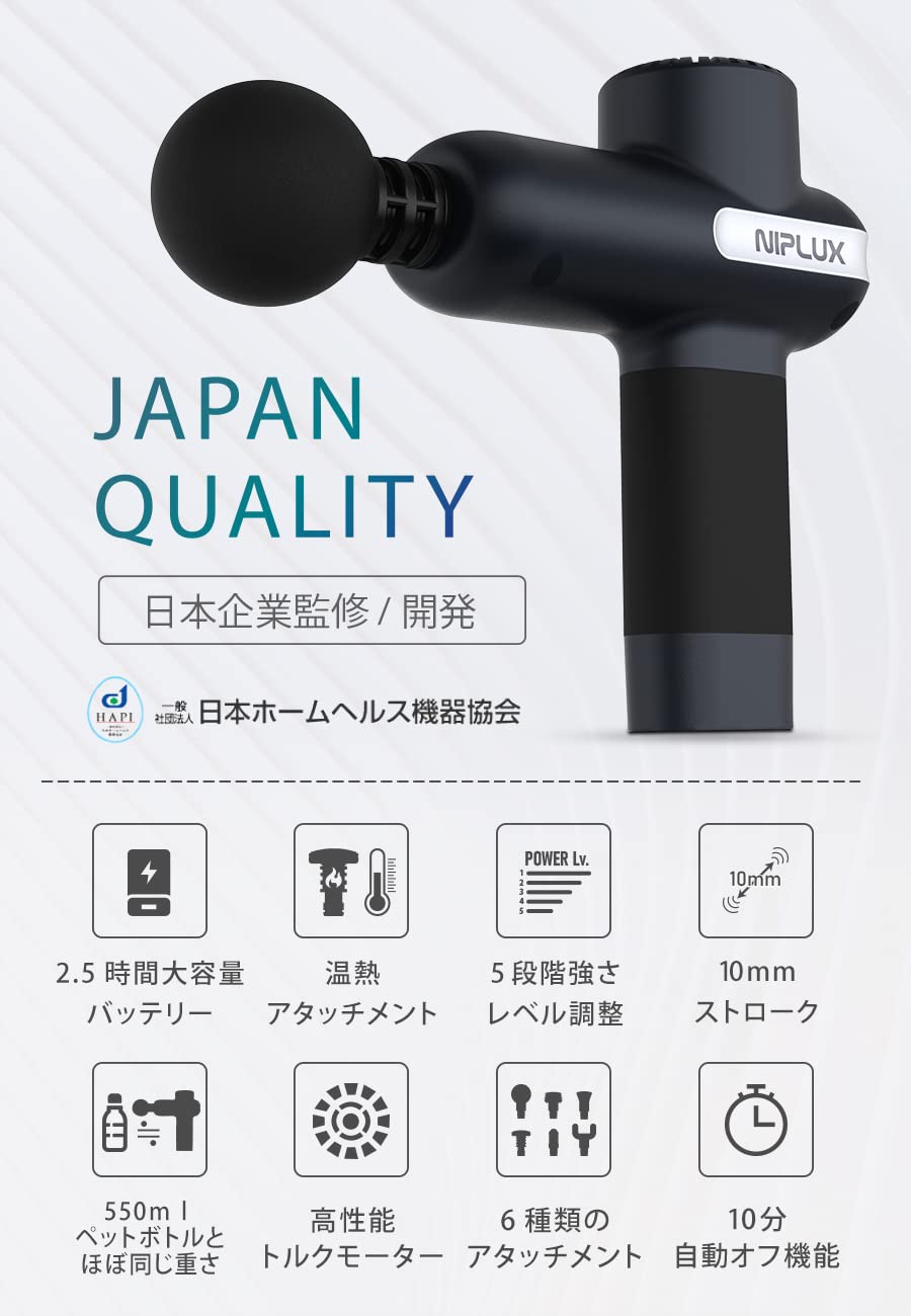 Amazon | NIPLUX FASCIALAX ハンディガン 強力振動 最速3200回/分 温熱