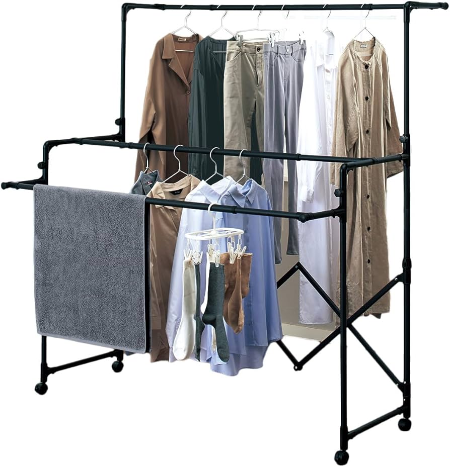 Amazon.co.jp : 天馬 洗濯物干し 室内 ブラック物干し 多機能 簡単組立