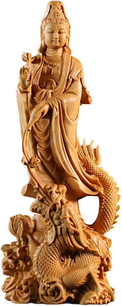 Amazon｜風水 龍上観音 観音像 龍乗観音 龍観音 木彫り 仏壇仏像 祈る