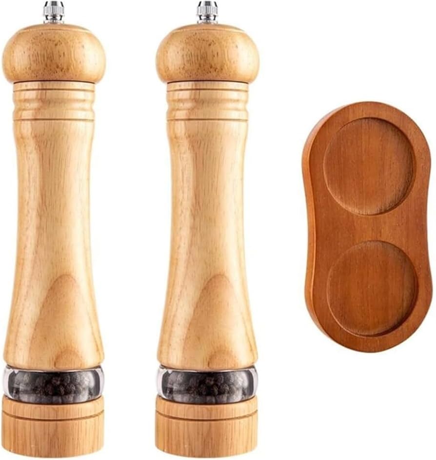 Amazon | ペッパーミル スパイスミル 木製トレイ付き手動ソルトアンド