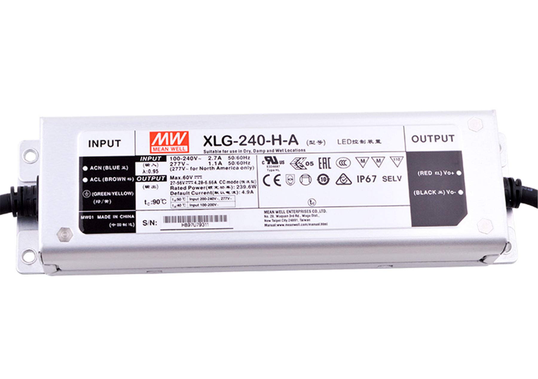 Meanwell XLG-240-H-AB 60V 4900mA 240W Constant Power Mode LED