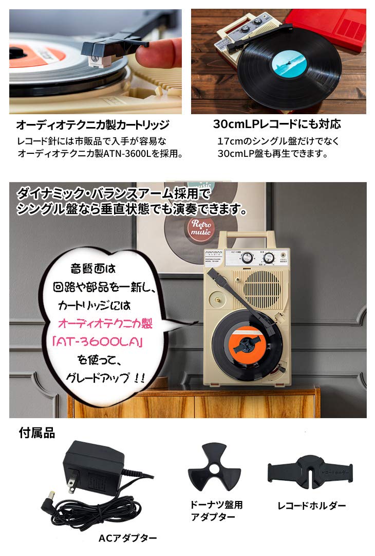 Amazon.co.jp: ANABAS ポータブルレコードプレーヤー GP-N3R