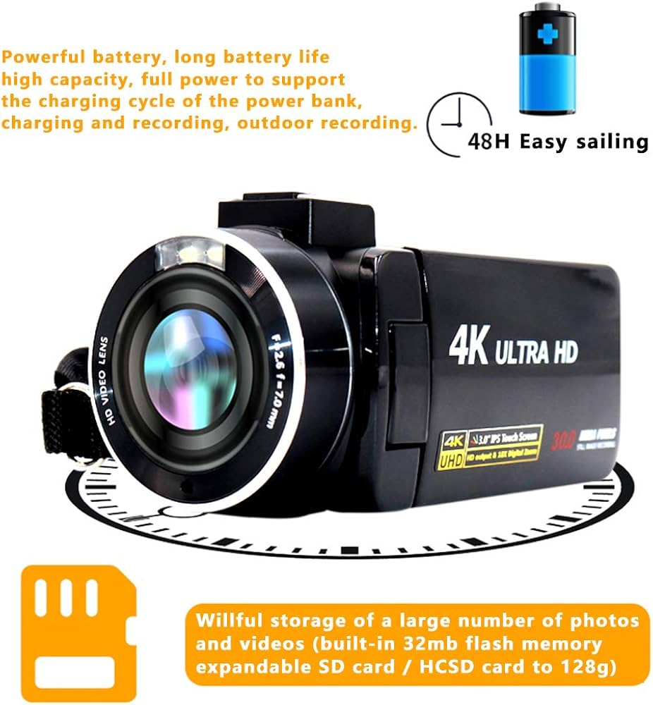 Amazon | ビデオカメラ 4K 30MP 18Xデジタルズーム 3.0インチ タッチ