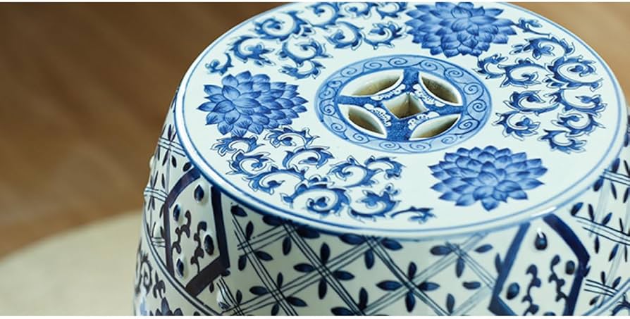 Amazon.co.jp: [GZGZ] 青白花陶器スツール 花台 椅子 置物