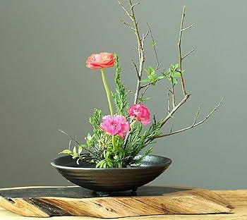 Amazon.co.jp: 水盤 生花用の花器 陶器 セラミックス ブラック 花瓶