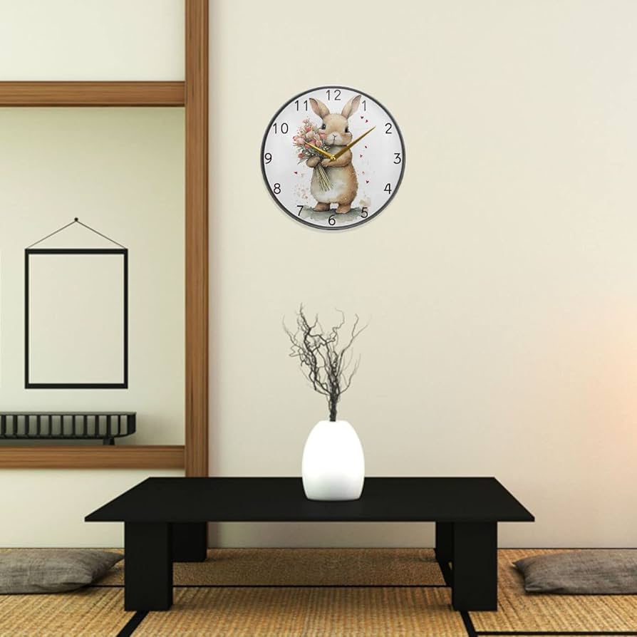 Amazon.co.jp: Chovvy 掛け時計 うさぎ 兎 ウサギ 花 可愛い