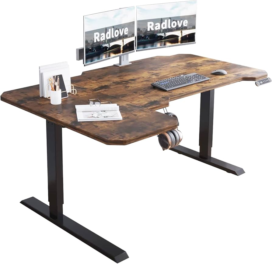 Amazon | Radlove 昇降デスク L字パソコンデスク 電動昇降式デスク 天