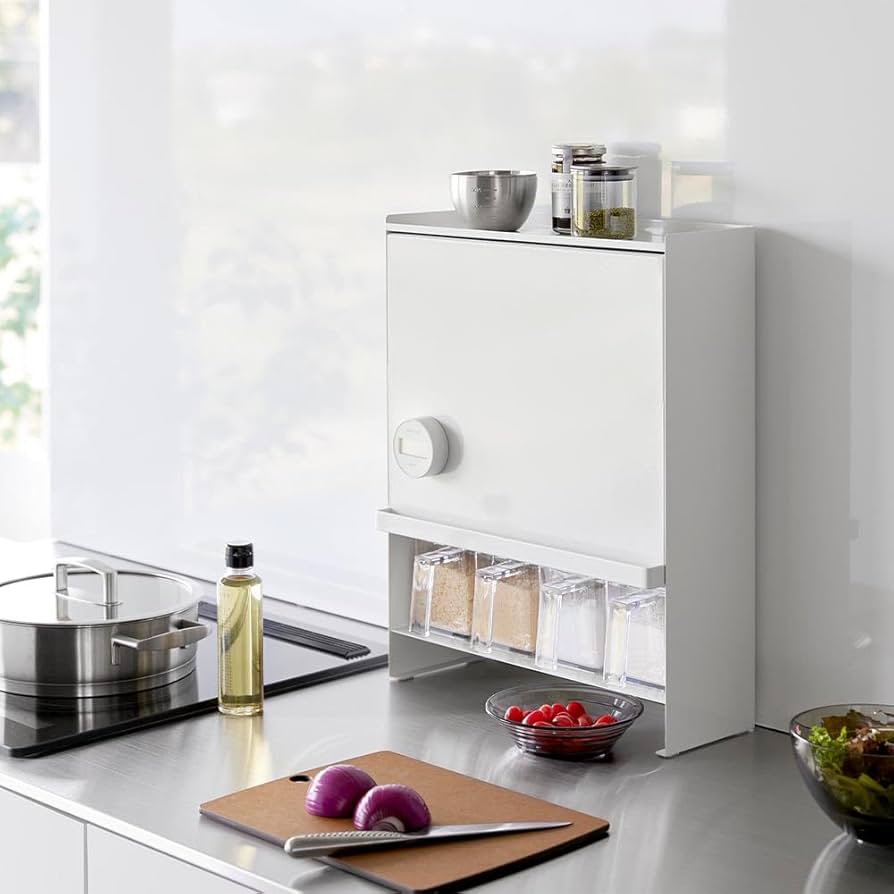 Amazon｜前が開く隠せる調味料ラック タワー 隙間収納 調味料 ホワイト