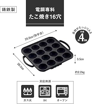 Amazon.co.jp : 池永鉄工 たこ焼き器 16穴 IH対応 日本製 鉄鋳物