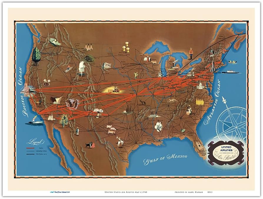 Amazon.com: United States Air Routes Map - United Airlines