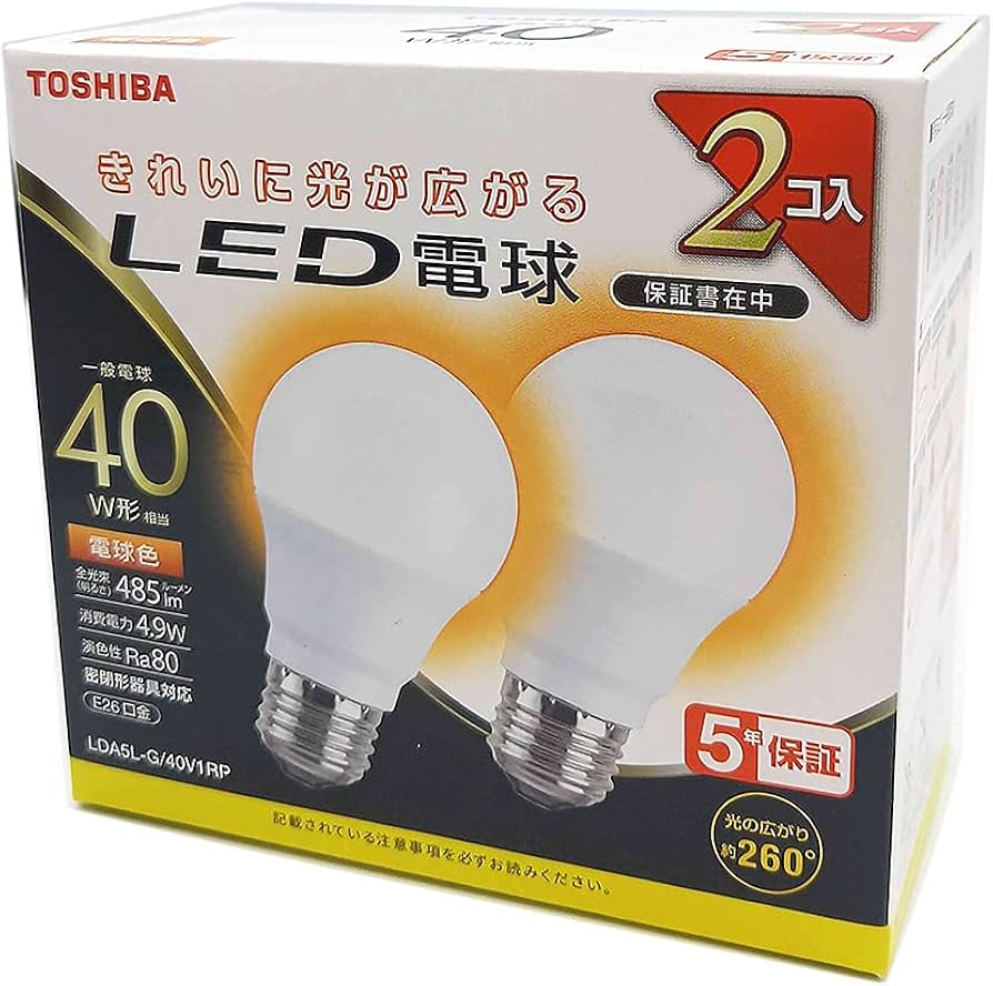 Amazon | TOSHIBA(東芝) LED電球 40W相当 全方向 電球色 E26口金 2P