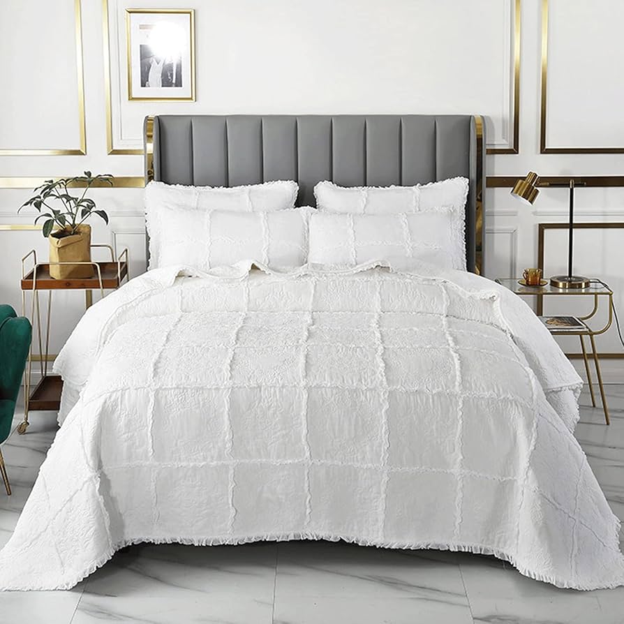 Amazon｜ベッドスプレッド コットンキルト3点セット クイーンサイズ