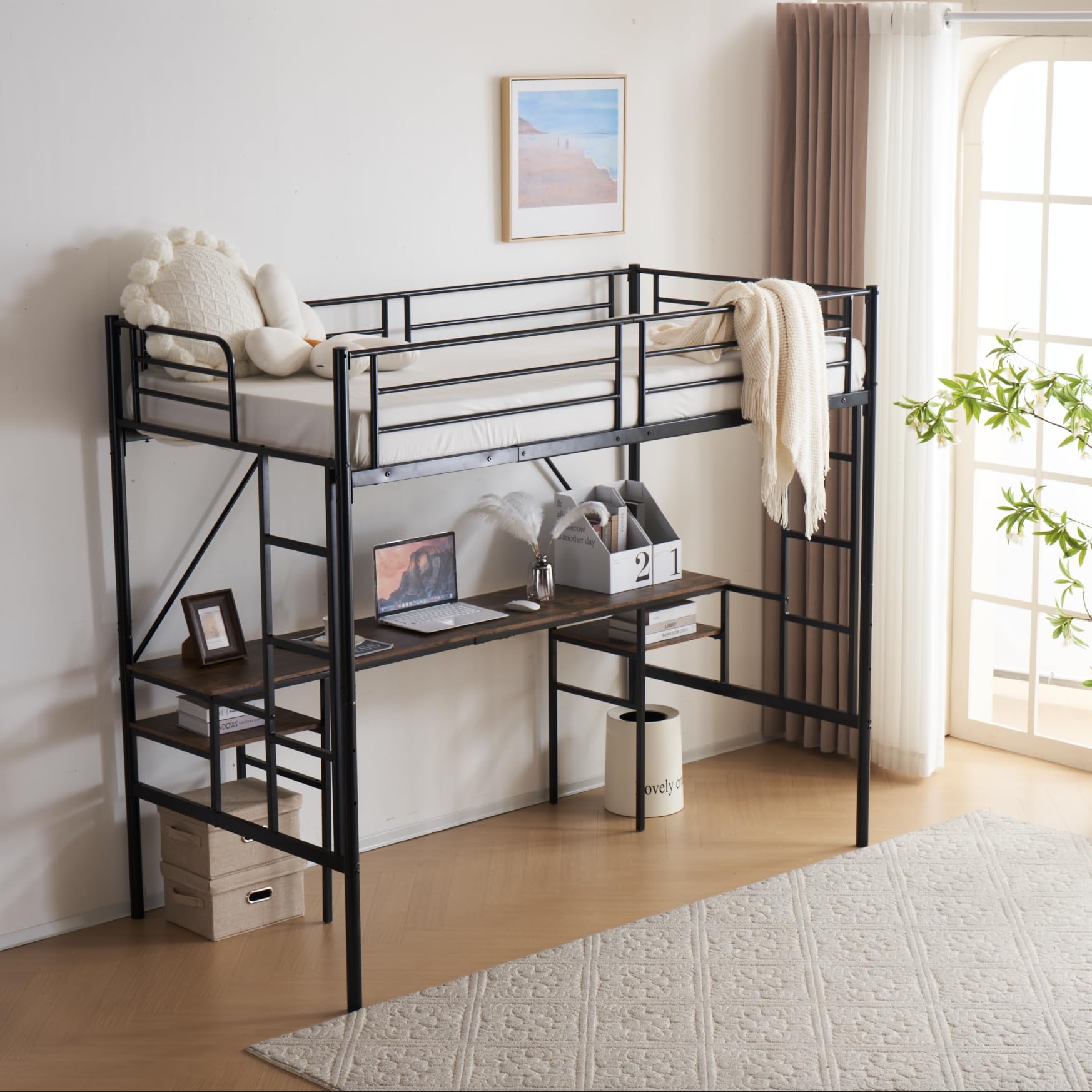 Amazon｜【ブラック】システムベット ロフトベッド シングル デスク