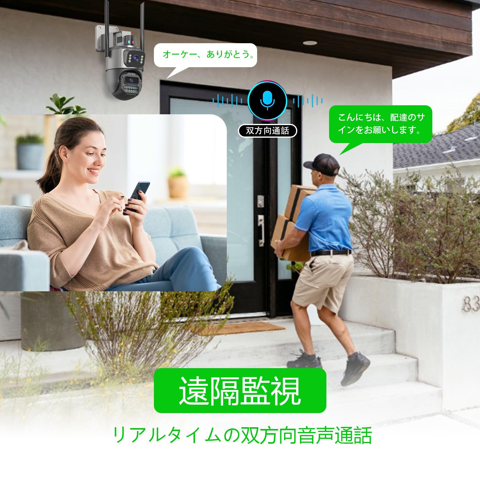 Amazon.co.jp: 防犯カメラ 屋外/室内 二つ監視画面・パンチルト・夜間