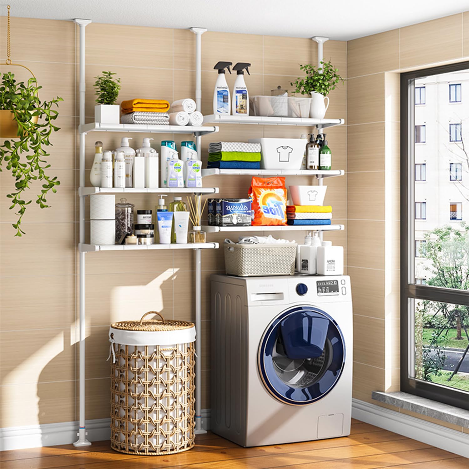 Amazon｜ランドリーラック 洗濯機ラック 突っ張り 幅40/51/62/72 高さ