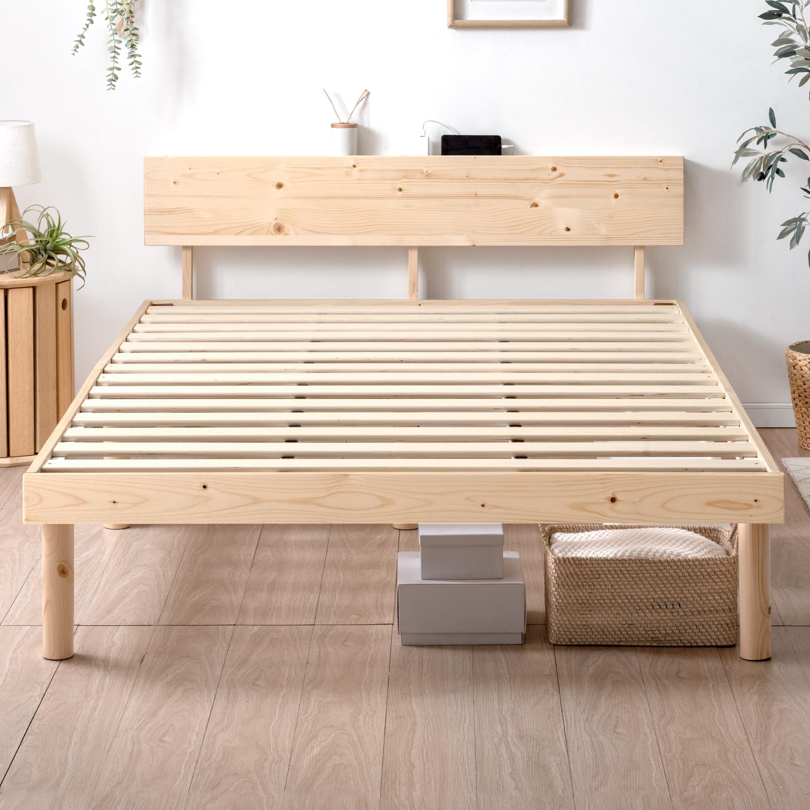 Amazon｜タンスのゲン ベッド ダブル 天然木 北欧パイン材使用 宮棚