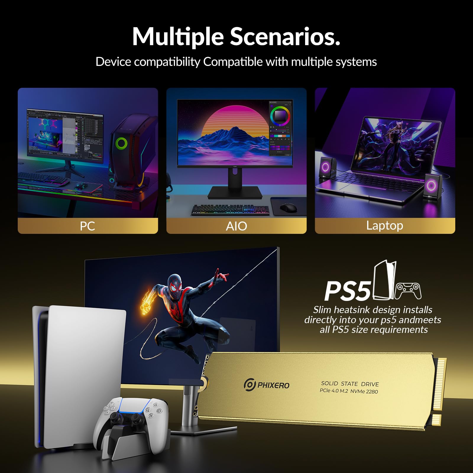 PHIXERO P7000PRO 2TB NVME SSD,PCIe Gen4x4,M.2 2280 NVMe Internal