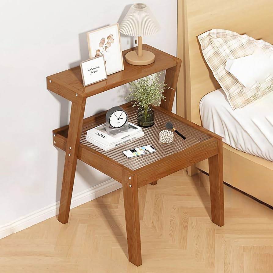 Amazon.co.jp: EEWIQOQ ベッド サイドテーブル ベッド横 2層式収納 竹