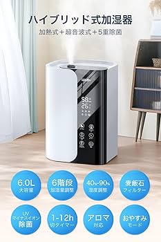 Amazon.co.jp: 加湿器 大容量 6L 【2026年新モデル・5重除菌・加熱式