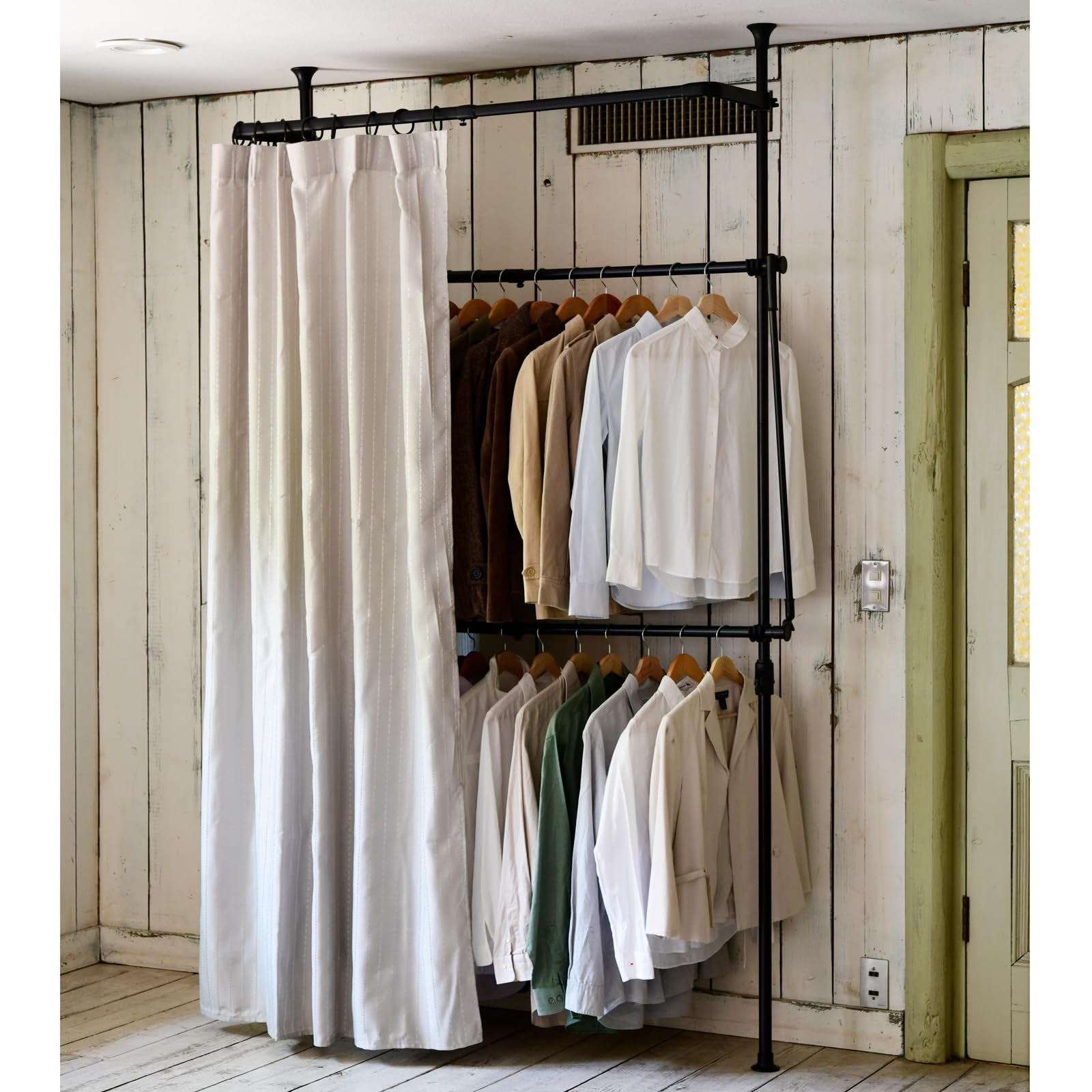 Amazon｜山善(YAMAZEN) ハンガーラック 頑丈 カバー付き (カーテン付属