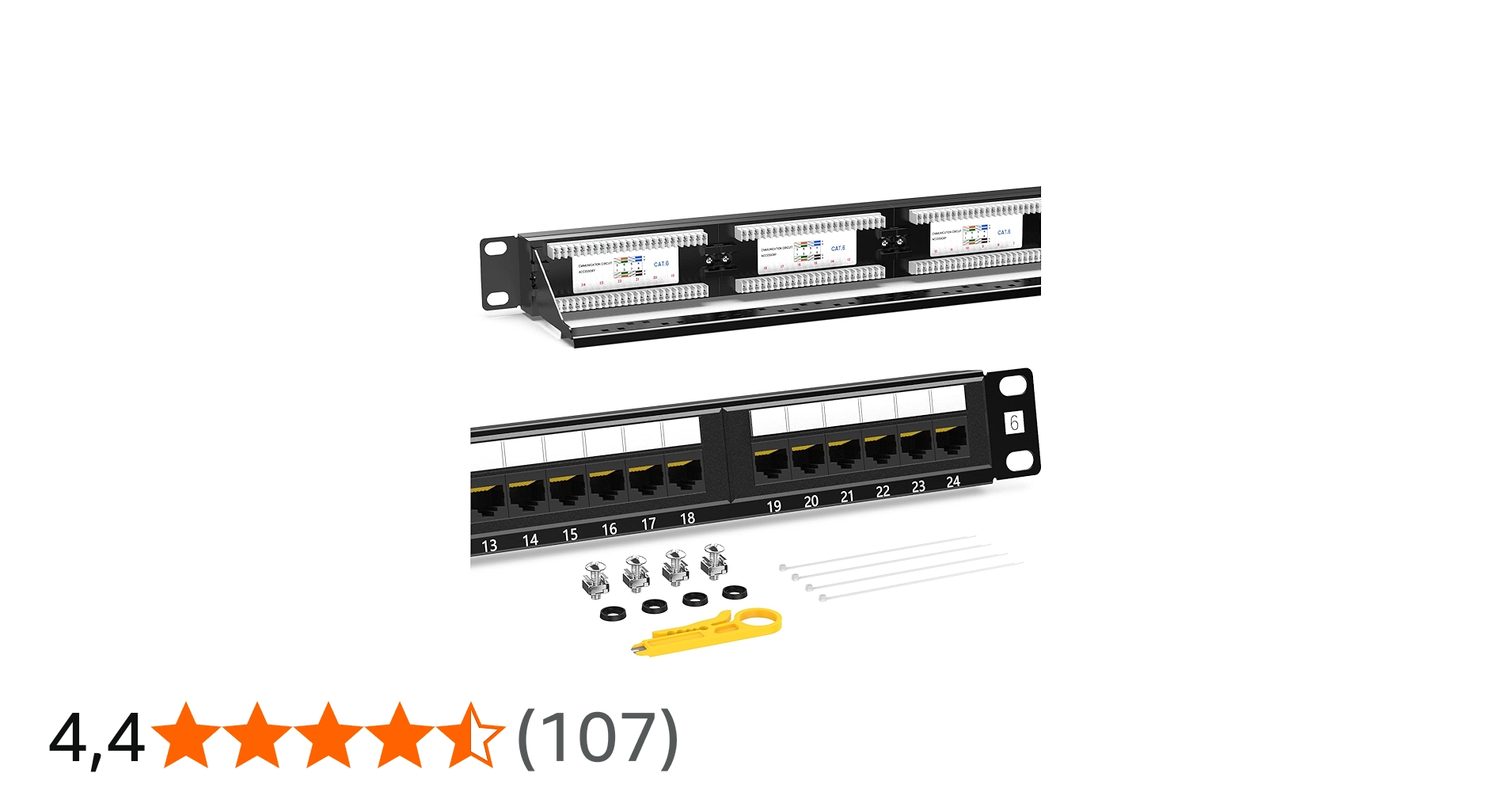 AMPCOM Premium Series CAT6 24 portas Patch Panel, montagem em rack