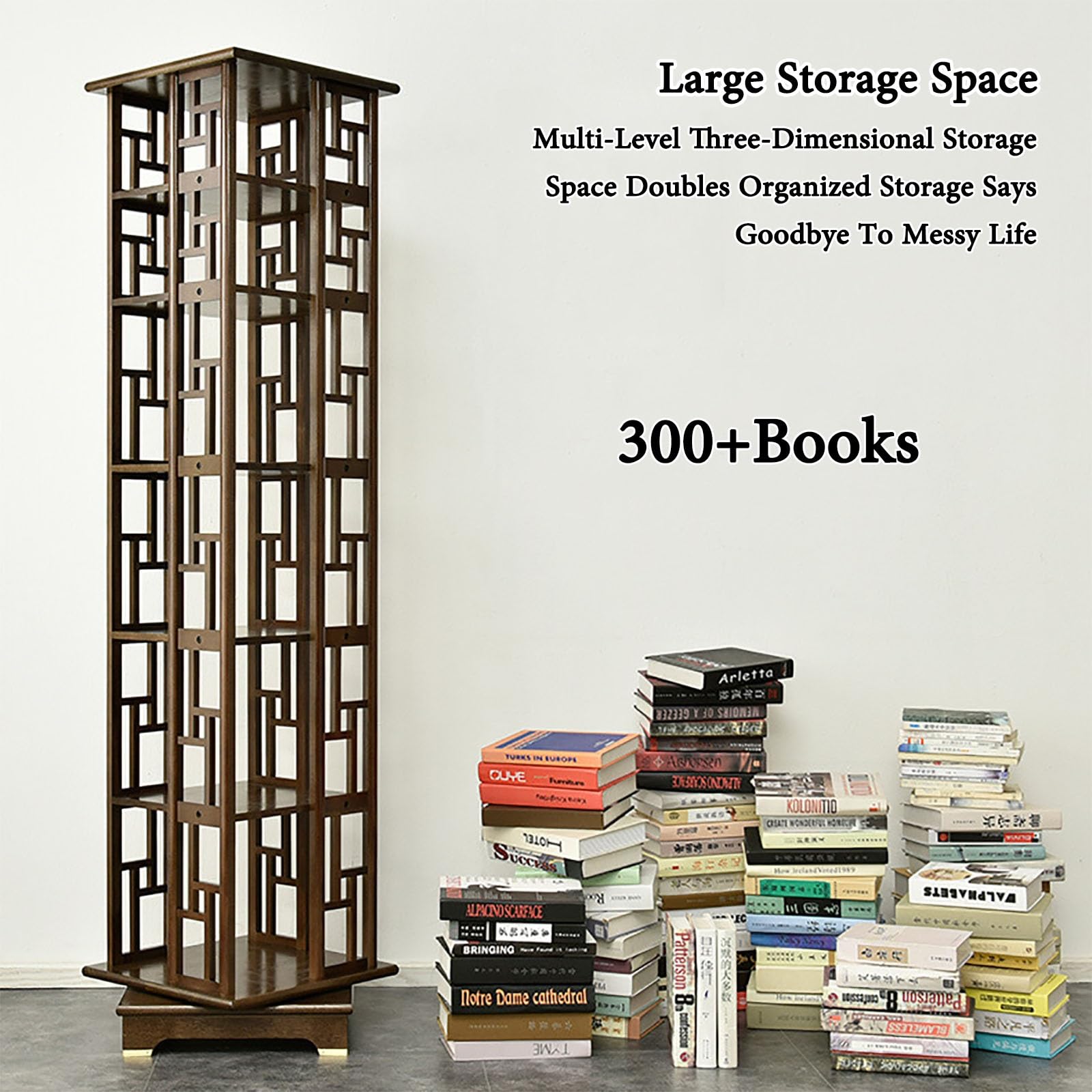 Amazon｜無垢材回転式本棚 360° 飾り棚 6段 絵本棚 大容量 回転本棚 省