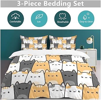 Amazon｜3点セット 動物柄 猫柄 ネコ 布団カバー 掛け布団カバー 枕