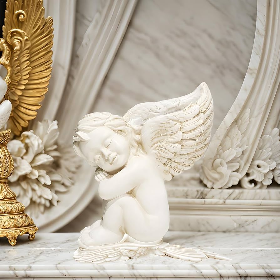 Amazon.co.jp: 樹脂天使像、白い天使像置物,愛らしい天使の彫刻記念像
