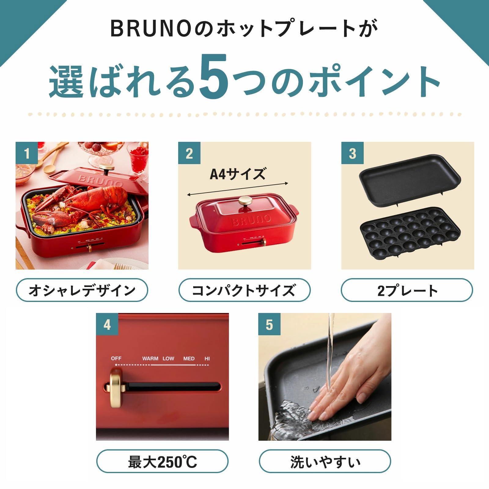 Amazon | BRUNO ブルーノ コンパクトホットプレート 本体 プレート2種