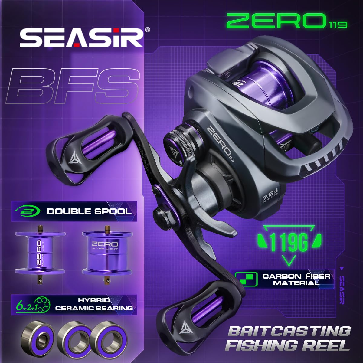 Amazon.com : SEASIR Zero119 Ultralight Baitcasting Reel 4.2oz, BFS