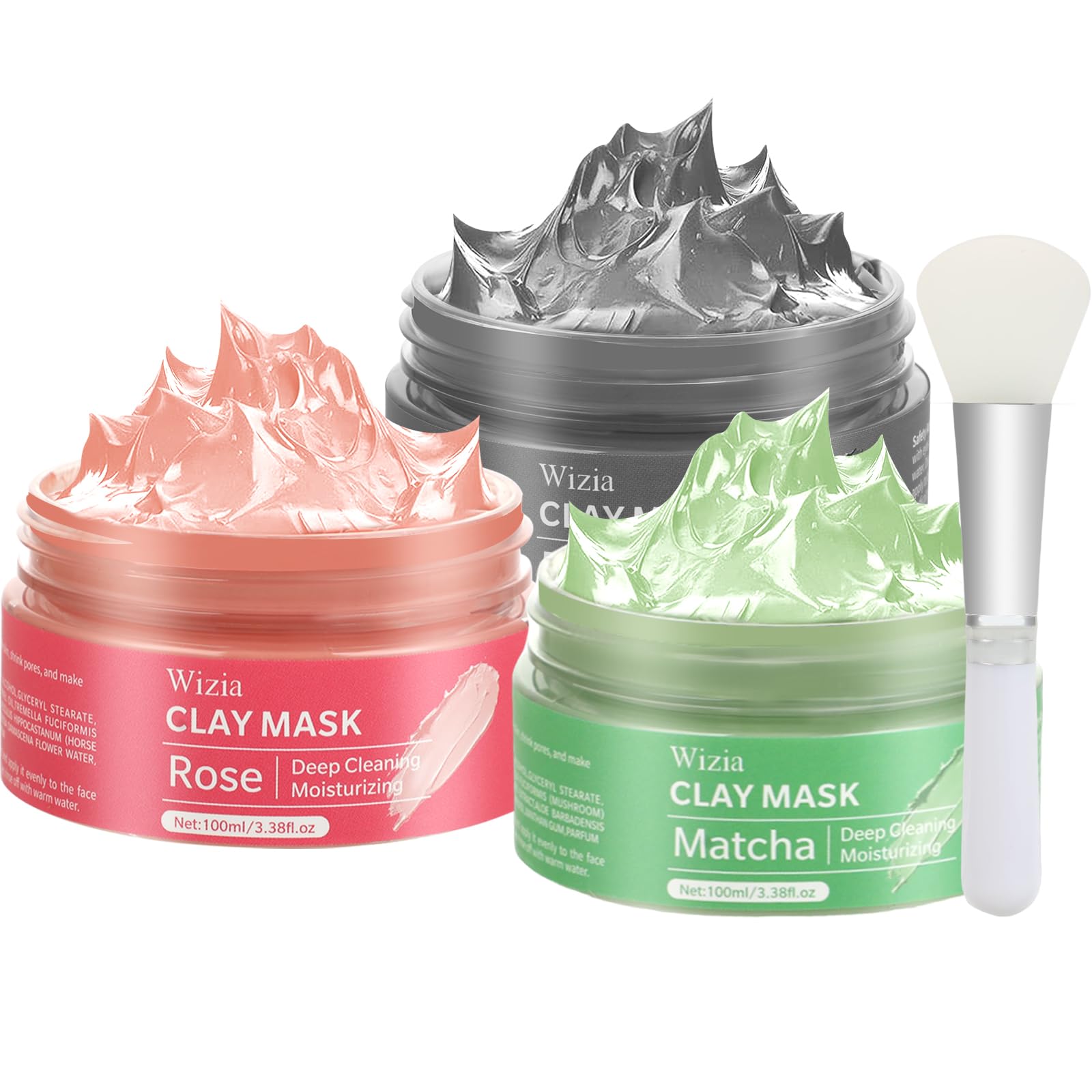 Amazon.com : Wizia 3-Pack Clay Face Mask Set with Brush | Dead Sea