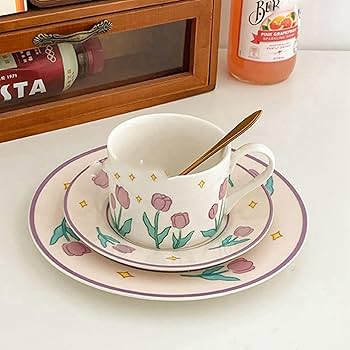 Amazon | コーヒーマグ チューリップ柄 チェック柄 珈琲カップ