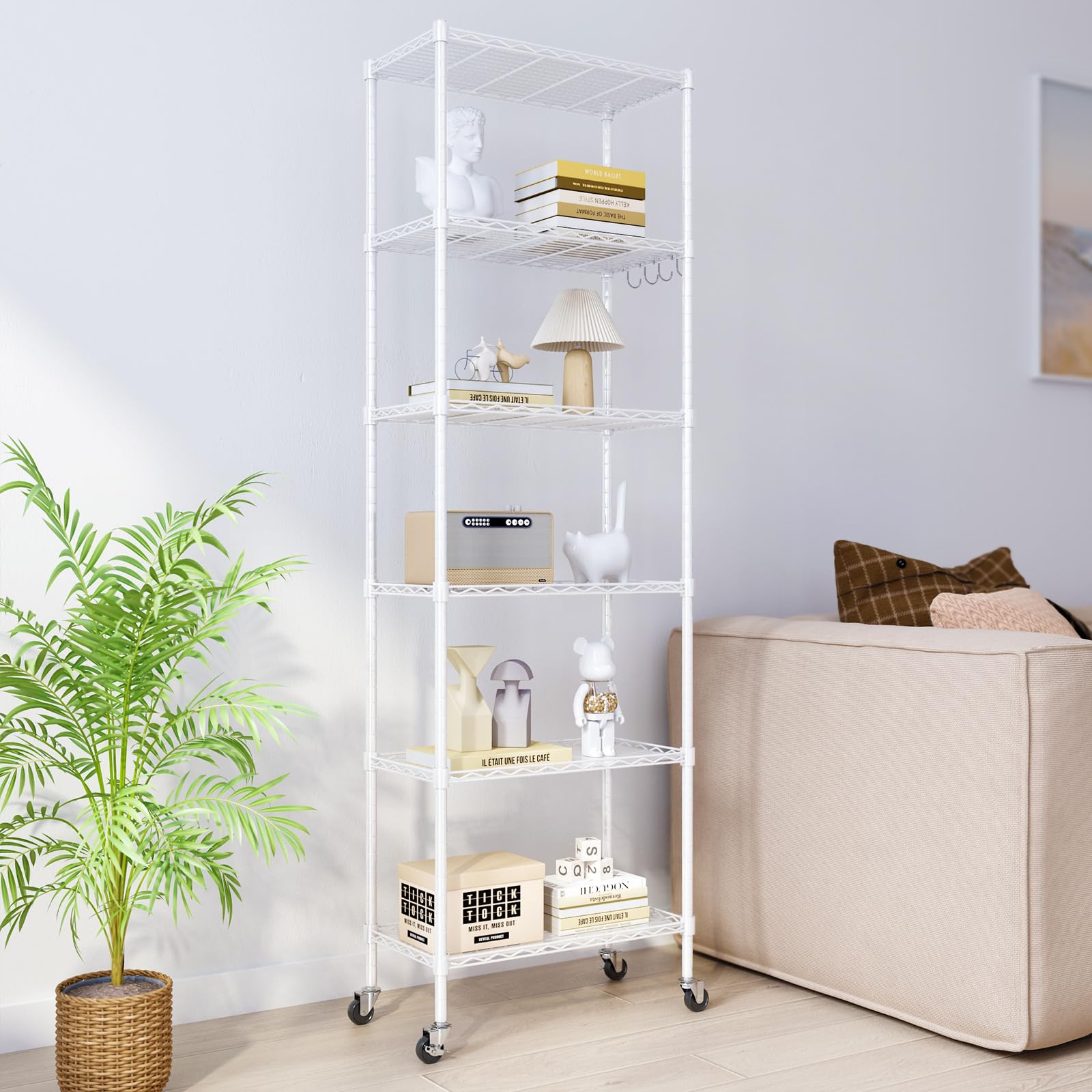 Amazon.co.jp: NATRKE メタルラック 6段 ホワイト キャスター付き