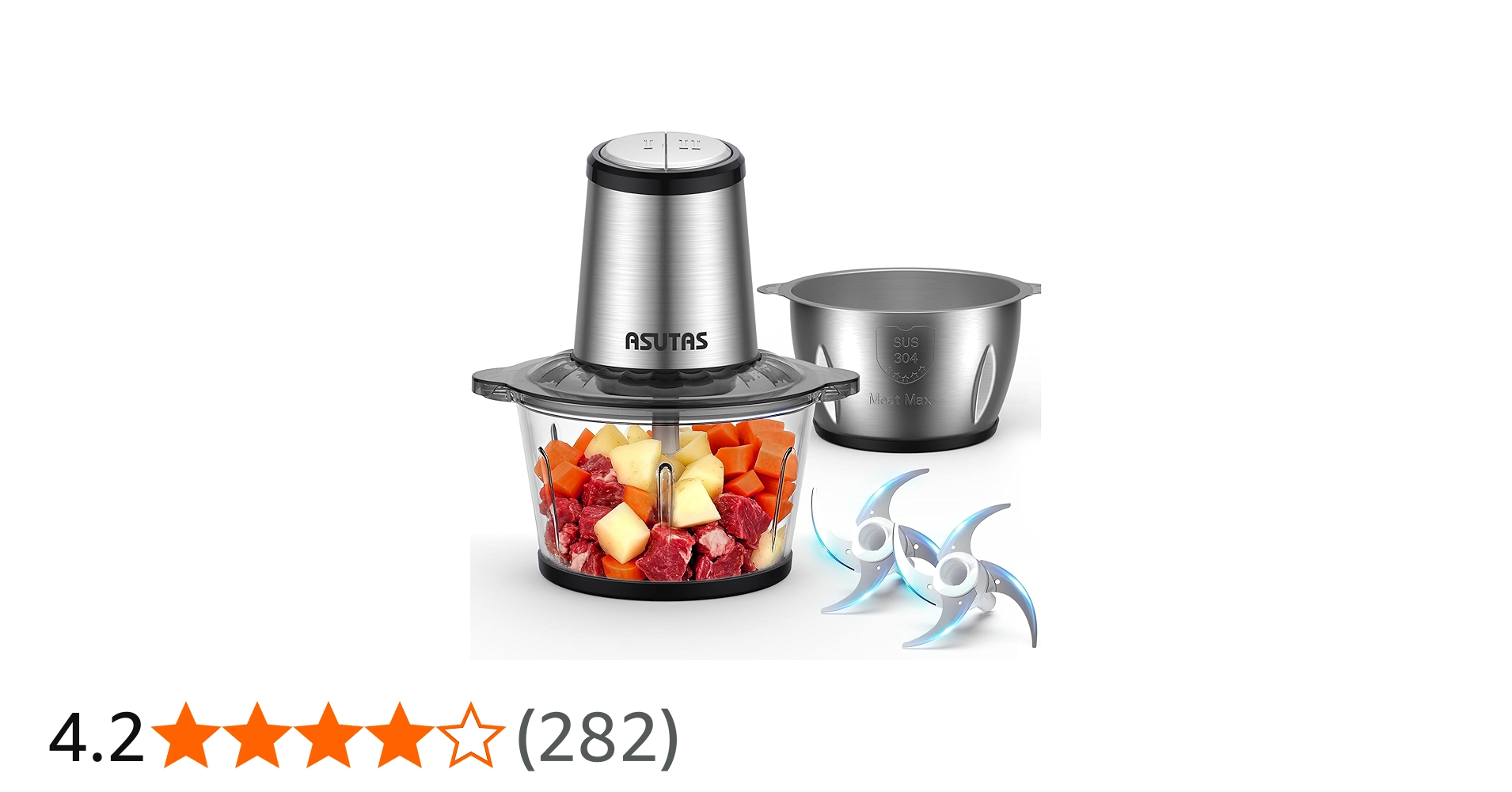 Amazon.co.jp: ASUTAS フードプロセッサー 2L大容量 【2ボウル】 1台5