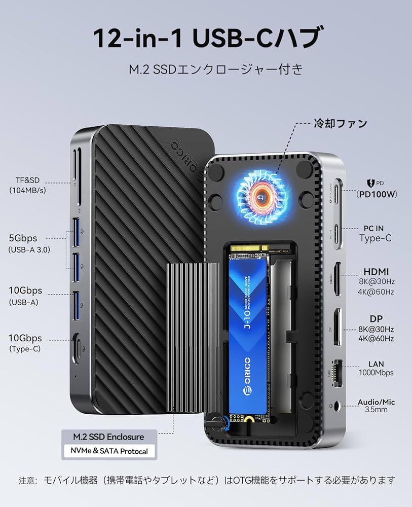 Amazon.co.jp: ORICO 12-in-1 USB C ハブ M.2 SSDケース 【工具不要
