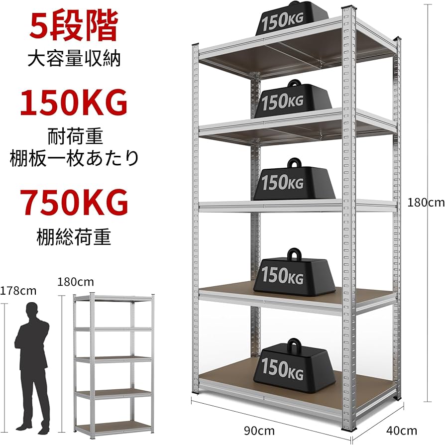 Amazon｜Alebert｢アレベルト｣ スチールラック 5段 幅90*奥行40*高さ