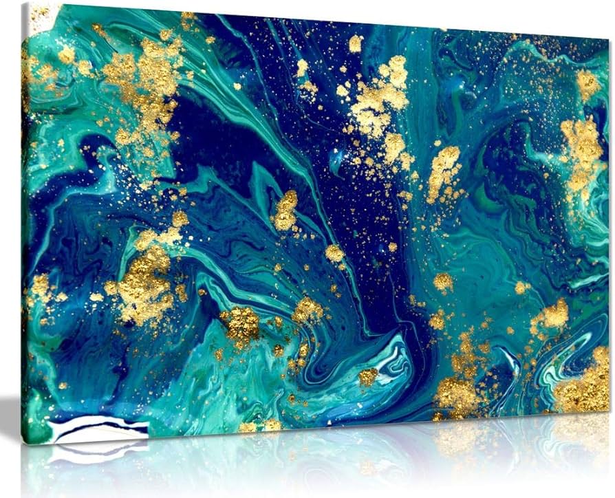 Amazon.co.jp: ブルー・イエロー・マーブル柄の抽象キャンバスウォール