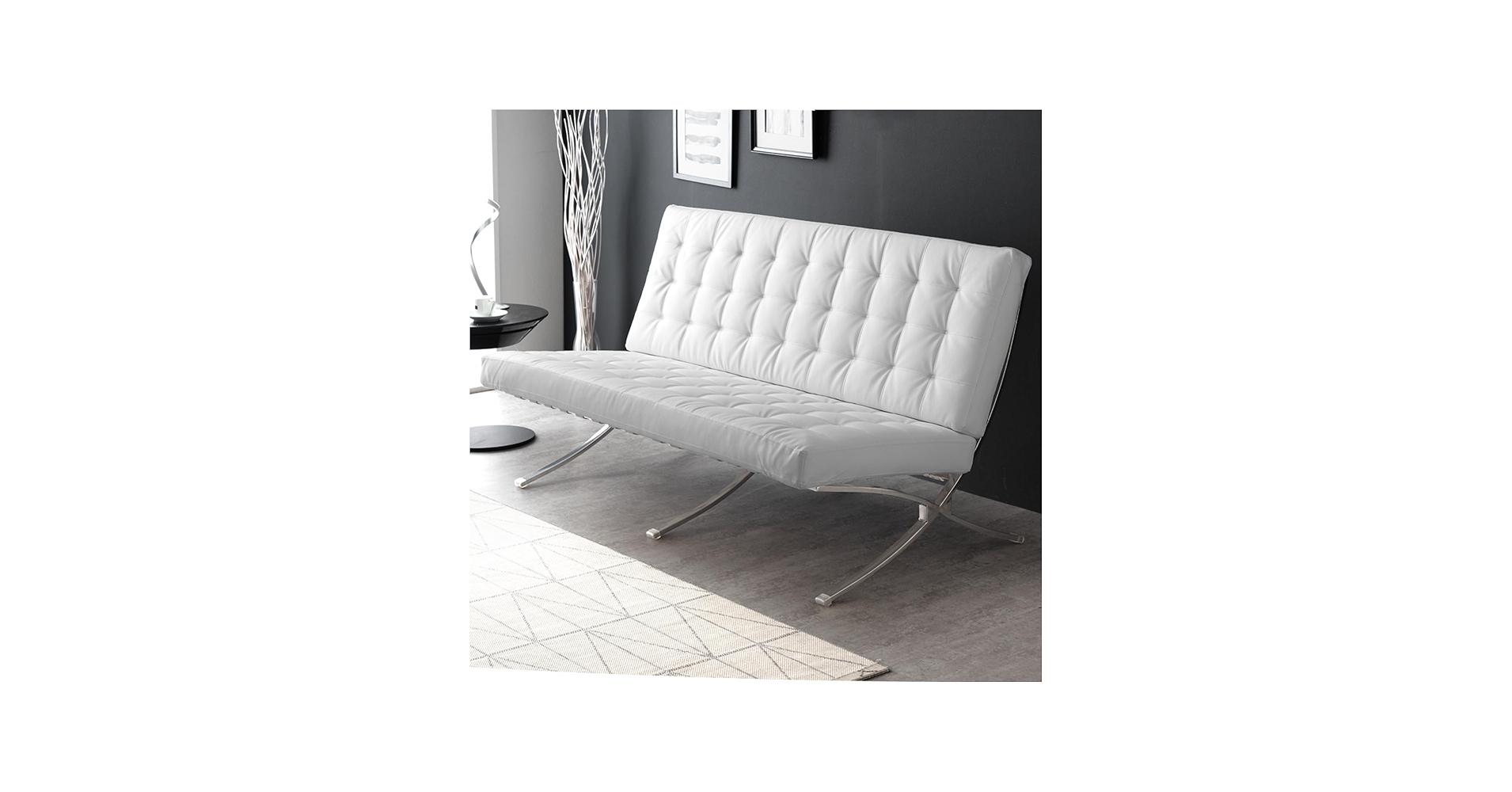 バルセロナチェア 2人掛け 合皮 白/ホワイト リプロダクト ZR24262