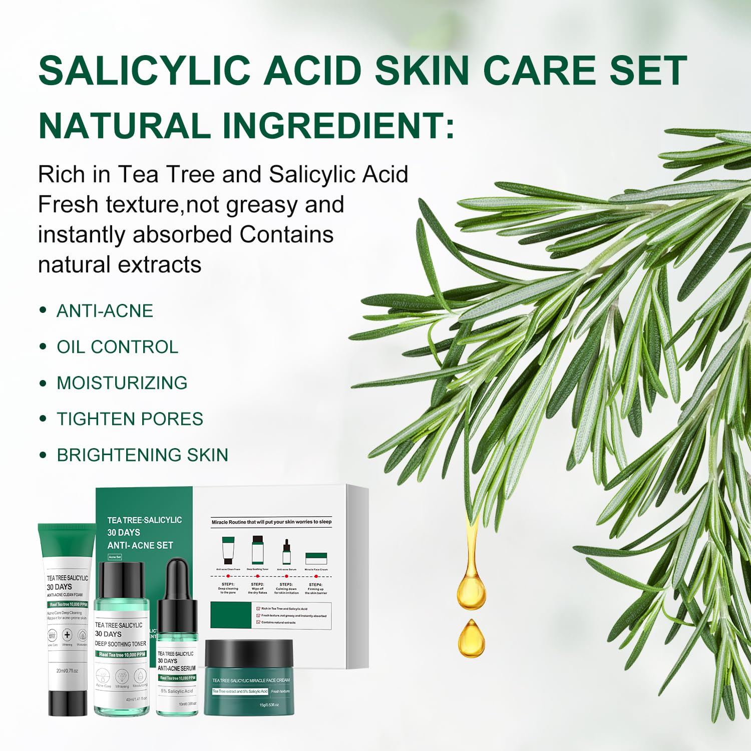 Amazon.com : Tea Tree Salicylic Acid Facial Skin Care Set, Acne