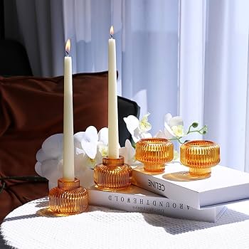 Amazon.com: Woho Candlestick Holders Set of 4, Amber Votive Candle