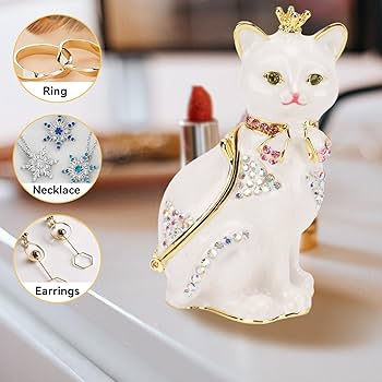 Amazon｜Beufee 猫 小物入れ 白い猫 ヒンジ付き ジュエリーボックス