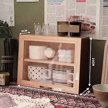 Amazon｜MJKQ9 ミニ食器棚 木製 ガラス扉 おしゃれ キッチン収納棚