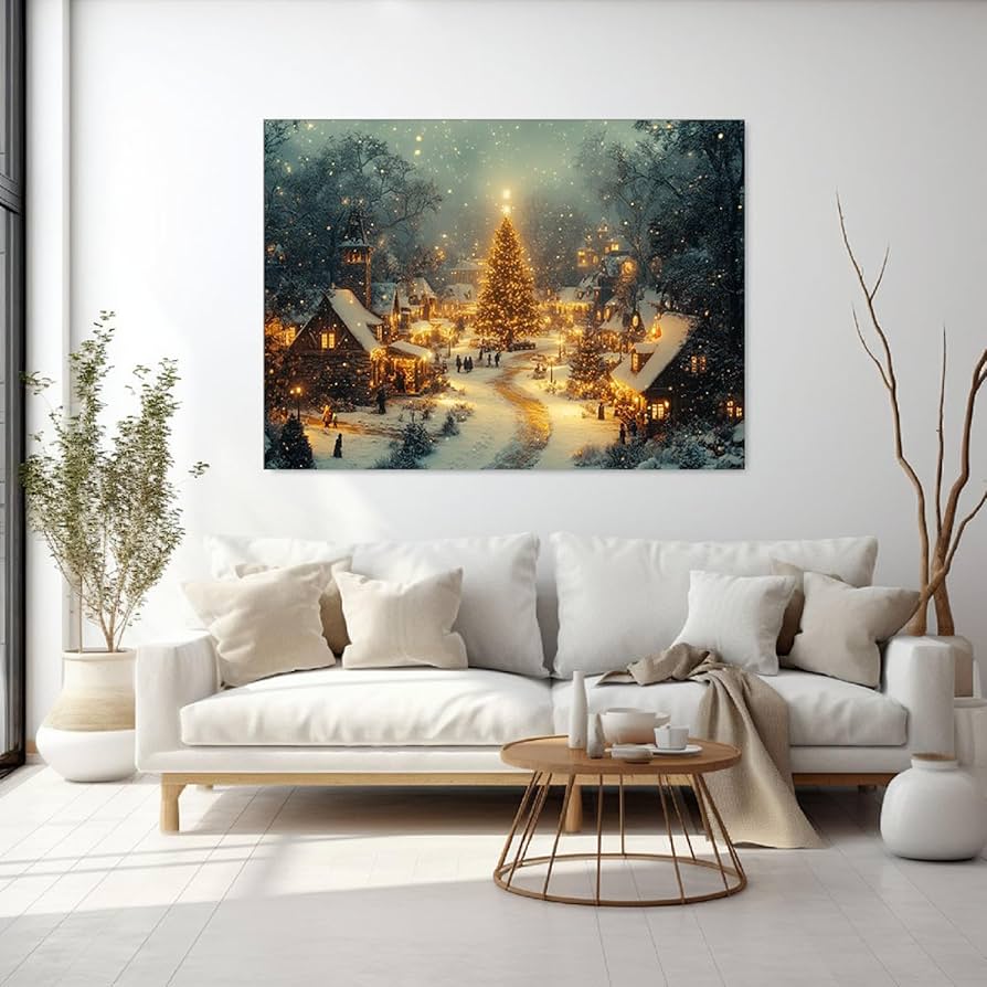 Amazon.co.jp: SHYAMIC 黄色 クリスマス壁装飾 絵画, 冬のクリスマス