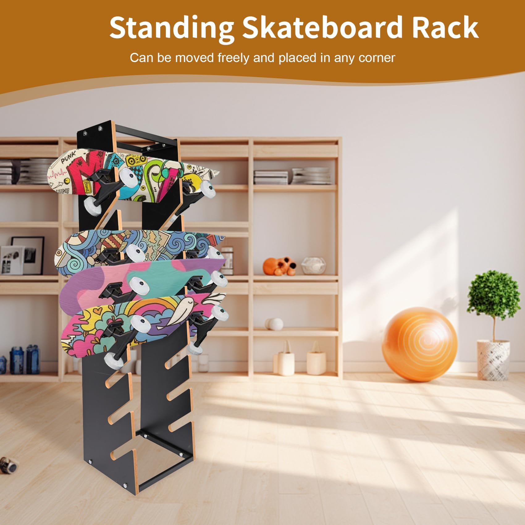 Amazon.co.jp: lukar 8段スケートボードラックフロアスタンド、ロング