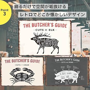 Amazon.co.jp: ブリキ看板 肉部位 解体図 牛 BEEF レトロ アメリカン